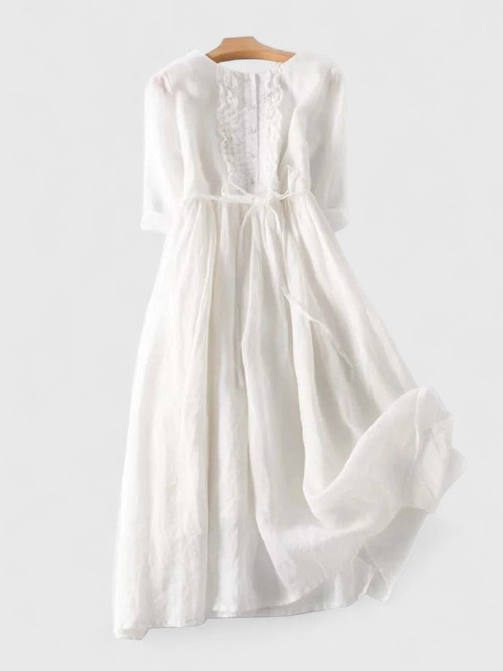 Bonifacia | Women's Linen Blend Lace-Up Midi Dress