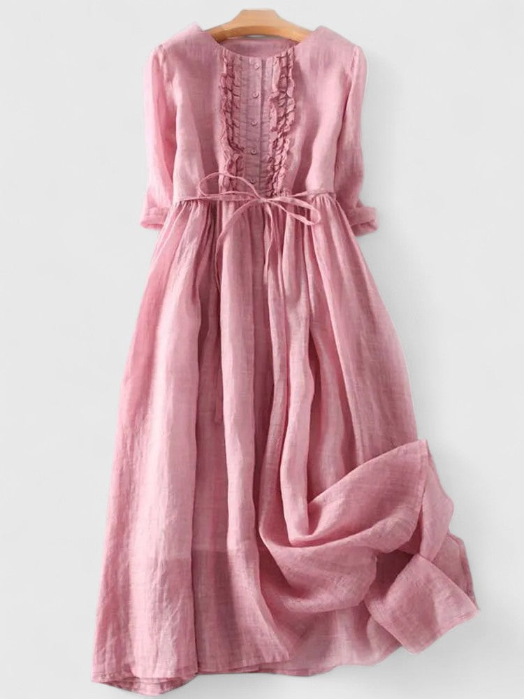 Bonifacia | Women's Linen Blend Lace-Up Midi Dress