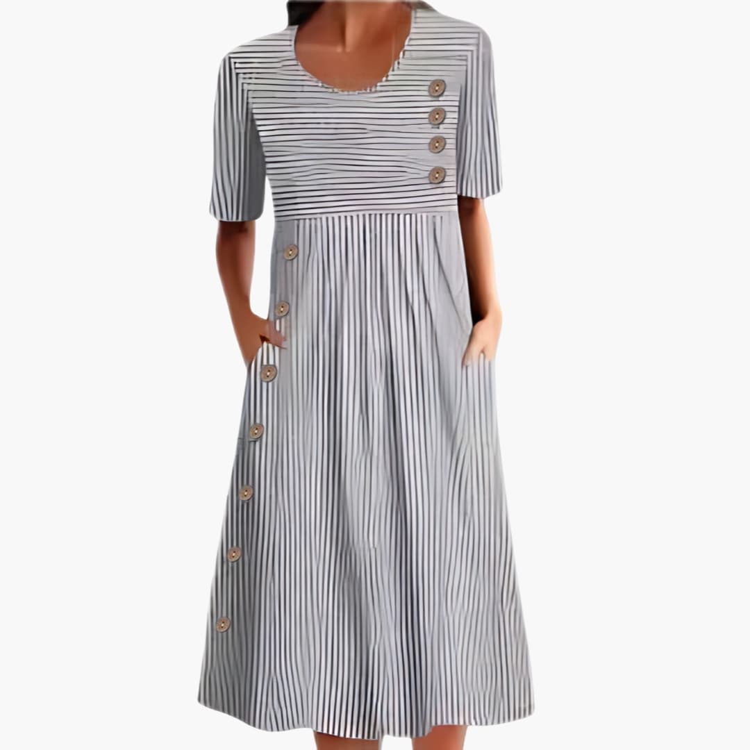 Filomena | Women's Striped Button Front Midi Dress
