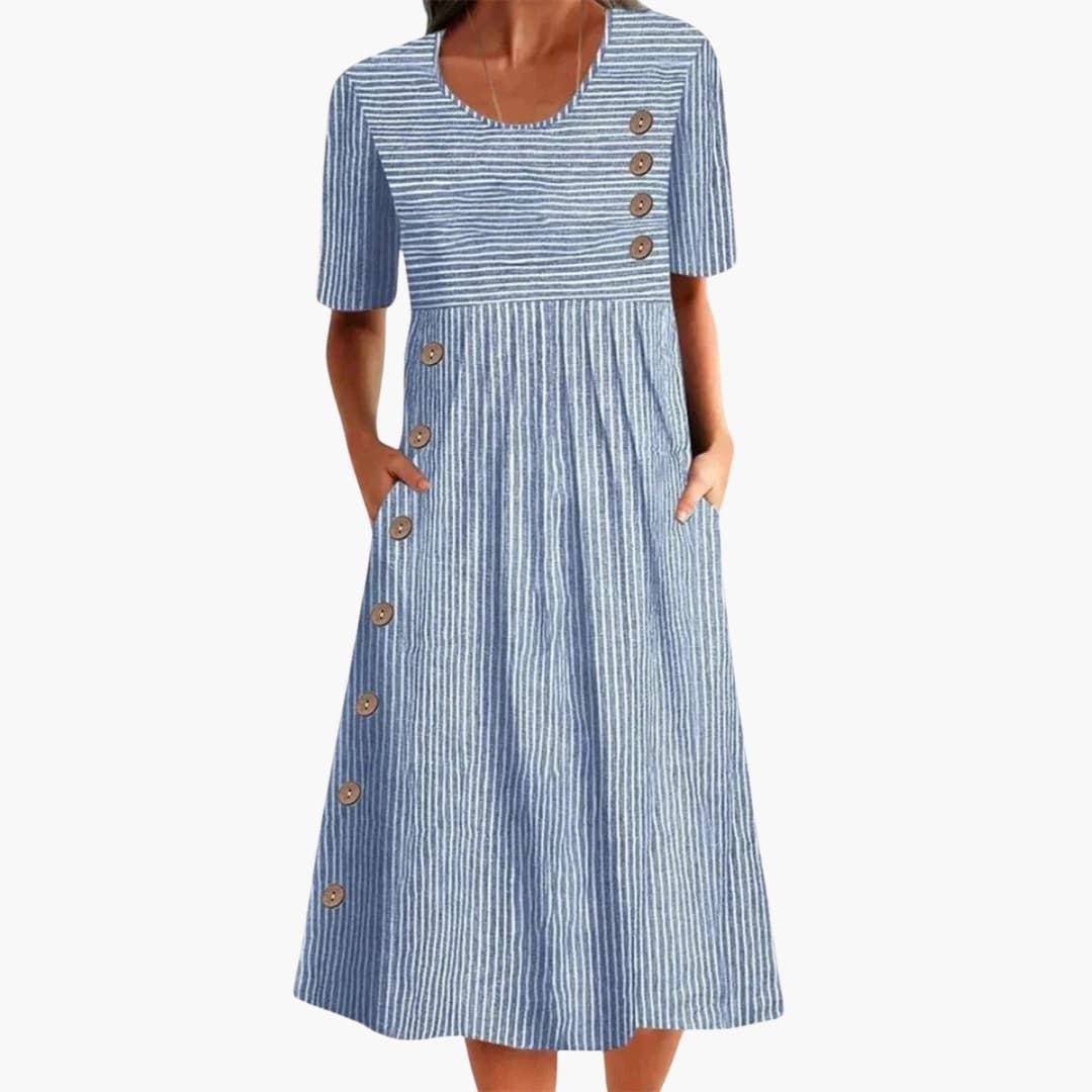 Filomena | Women's Striped Button Front Midi Dress