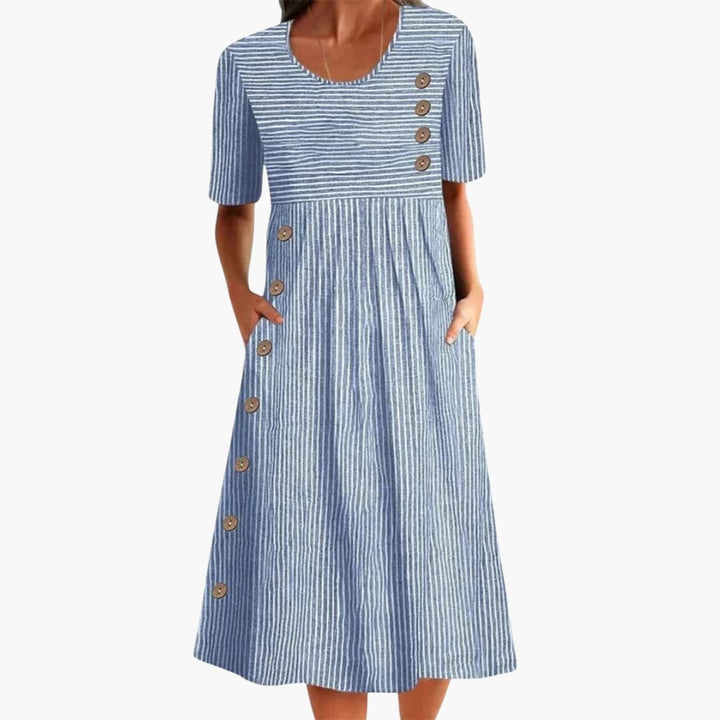 Filomena | Women's Striped Button Front Midi Dress