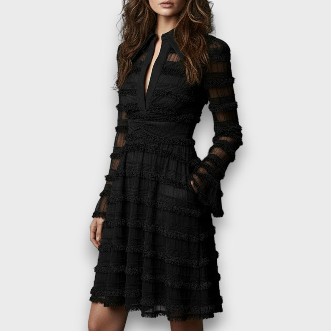 Vivienne | Cocktail Midi Dress with Sheer Sleeves