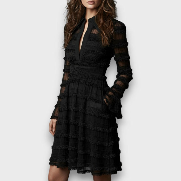 Vivienne | Cocktail Midi Dress with Sheer Sleeves