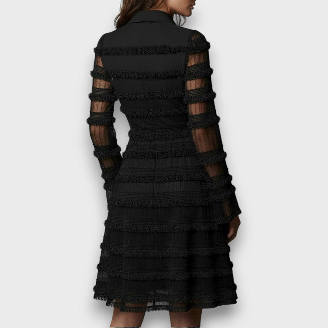 Vivienne | Cocktail Midi Dress with Sheer Sleeves
