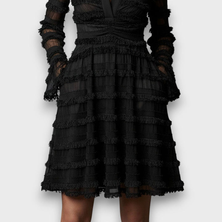 Vivienne | Cocktail Midi Dress with Sheer Sleeves