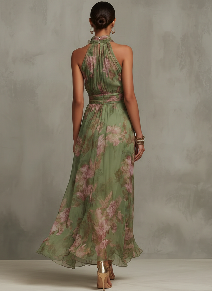 Adeline | Halter Neck Floral Maxi Dress
