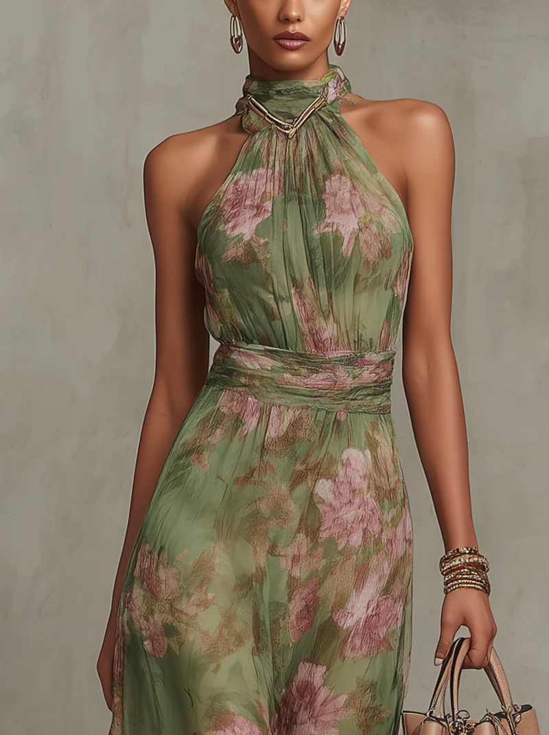 Adeline | Halter Neck Floral Maxi Dress