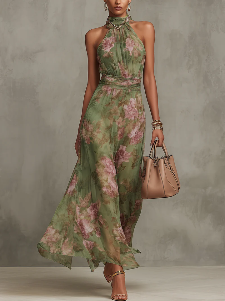 Adeline | Halter Neck Floral Maxi Dress