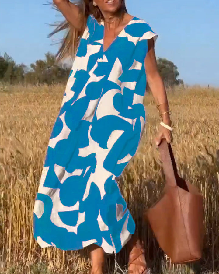 Sloane | Abstract Print Maxi Dress with V Neck
