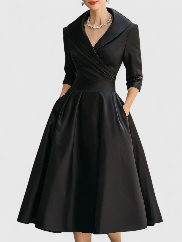 Vivian | Satin Midi Dress with Pockets