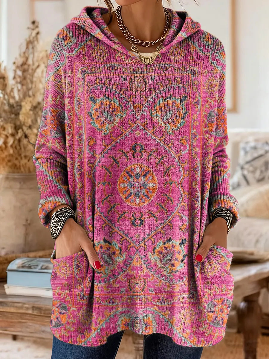 Willow | Hooded Knit Tunic with Ethnic Print