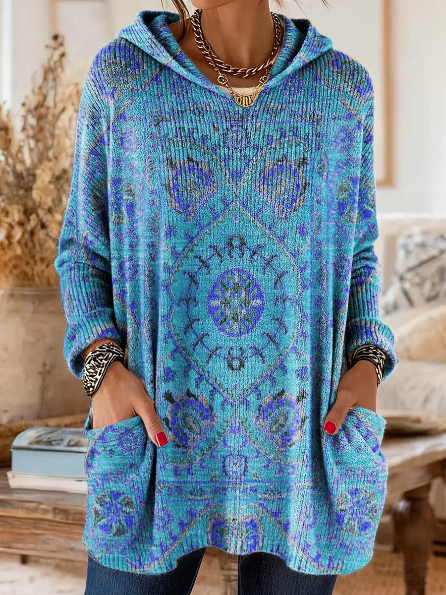 Willow | Hooded Knit Tunic with Ethnic Print