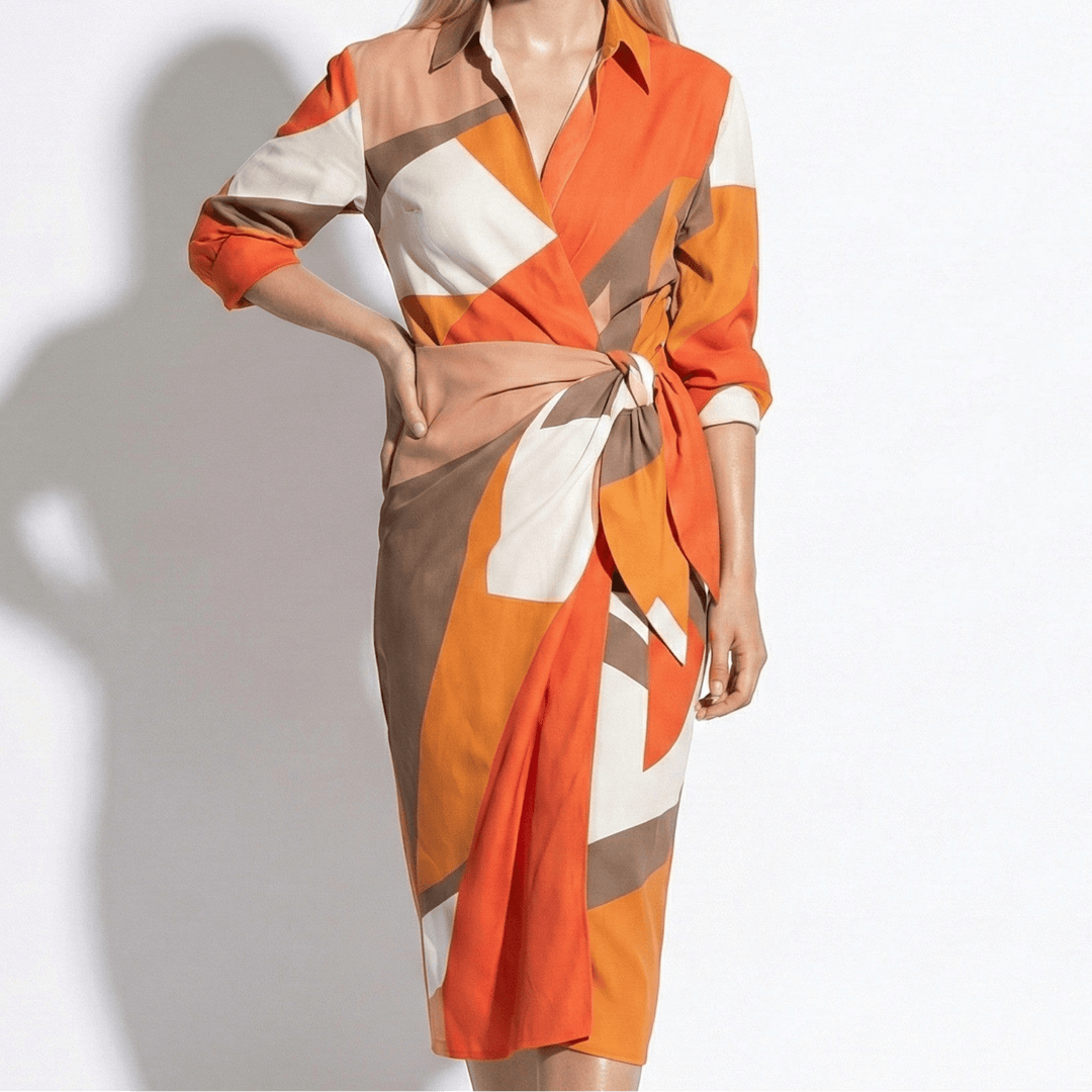 Hazel | Striped Long Sleeve Wrap Midi Dress
