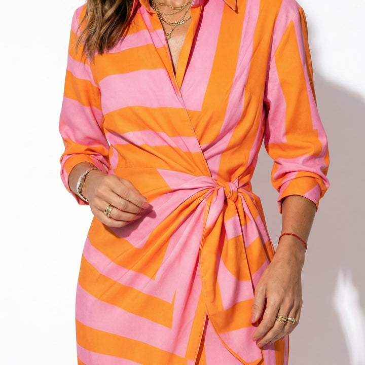 Hazel | Striped Long Sleeve Wrap Midi Dress