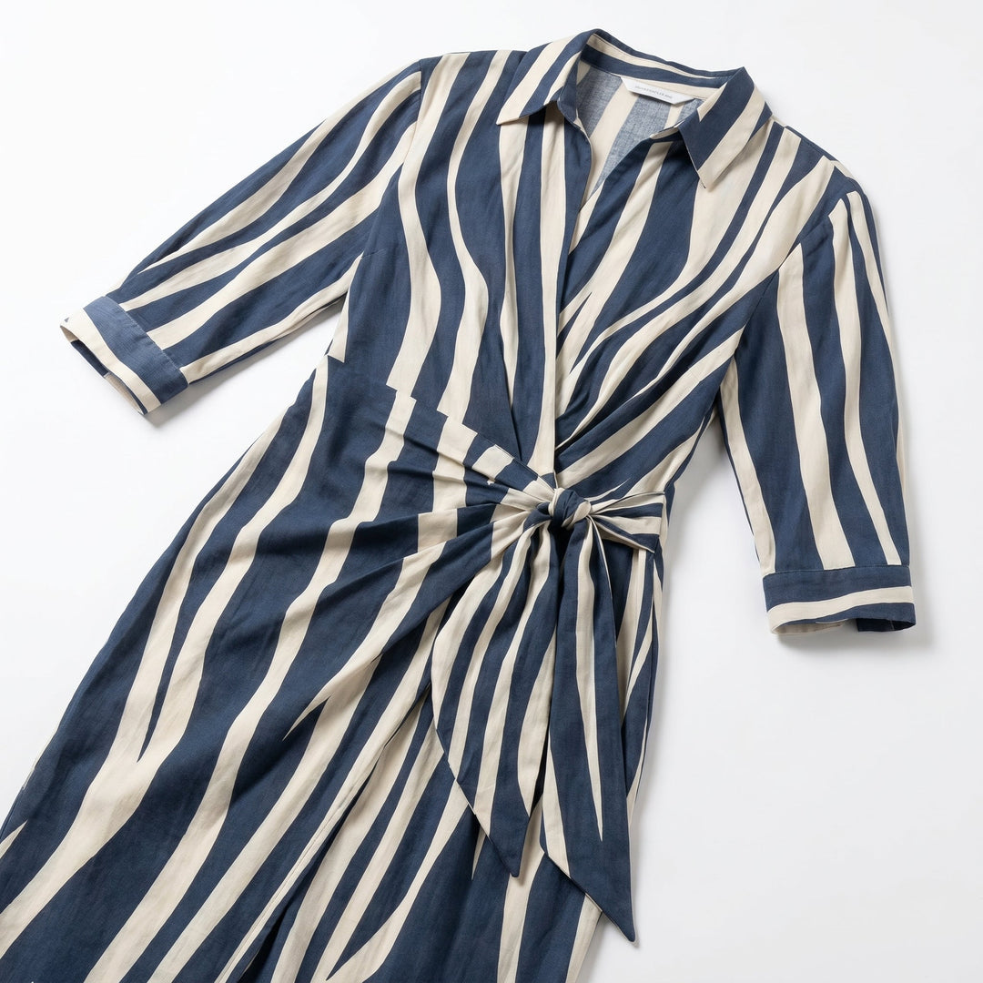 Hazel | Striped Long Sleeve Wrap Midi Dress