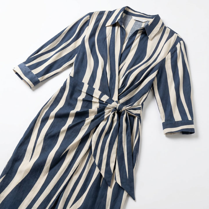 Hazel | Striped Long Sleeve Wrap Midi Dress