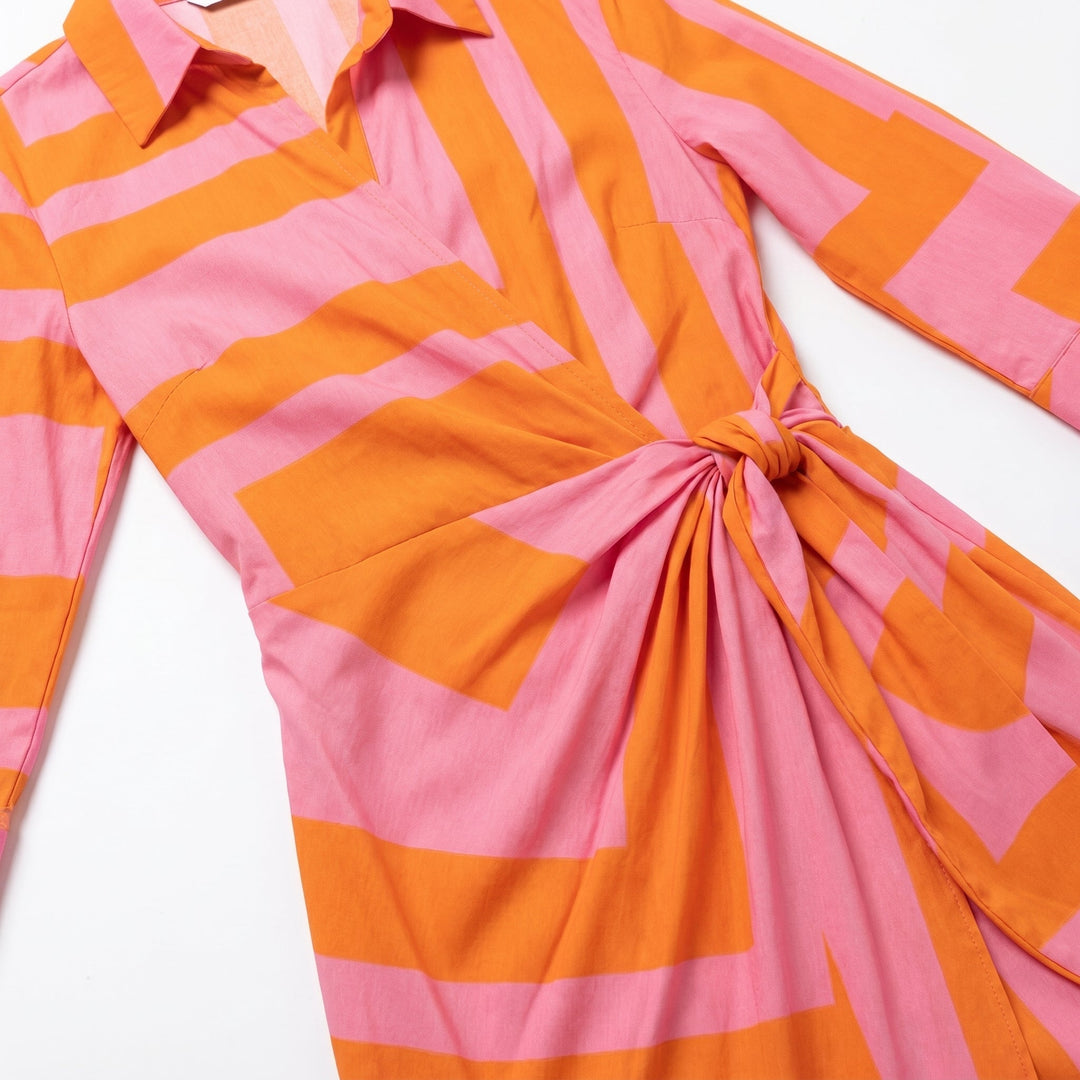 Hazel | Striped Long Sleeve Wrap Midi Dress