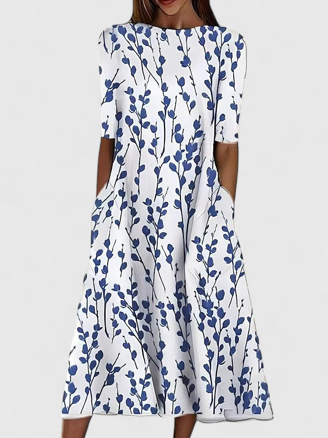 Florentia | Women's Boat Neck Floral Midi Dress