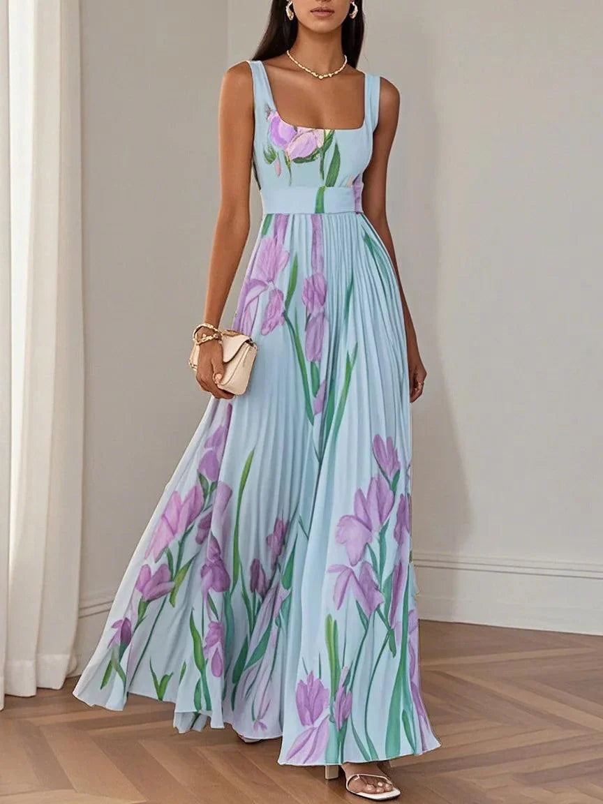 Ophelia | Square Neck Pleated Maxi Dress