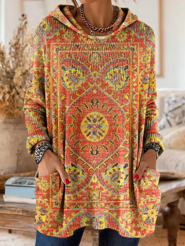 Willow | Hooded Knit Tunic with Ethnic Print