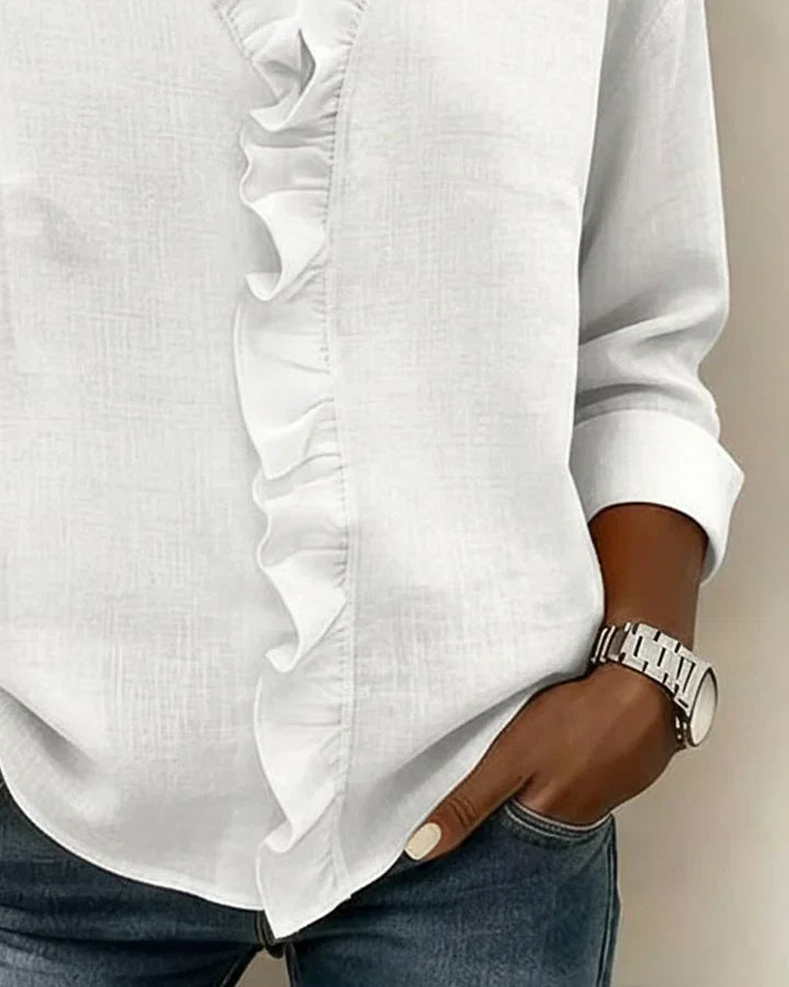 Charlotte | V Neck Long Sleeve Blouse with Ruffle Detail