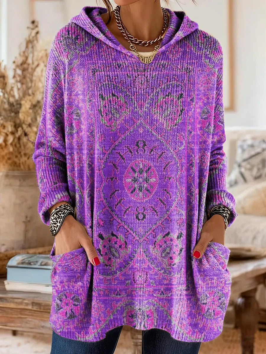 Willow | Hooded Knit Tunic with Ethnic Print