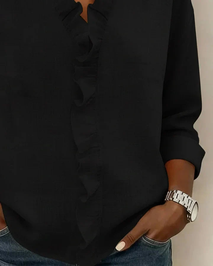 Charlotte | V Neck Long Sleeve Blouse with Ruffle Detail