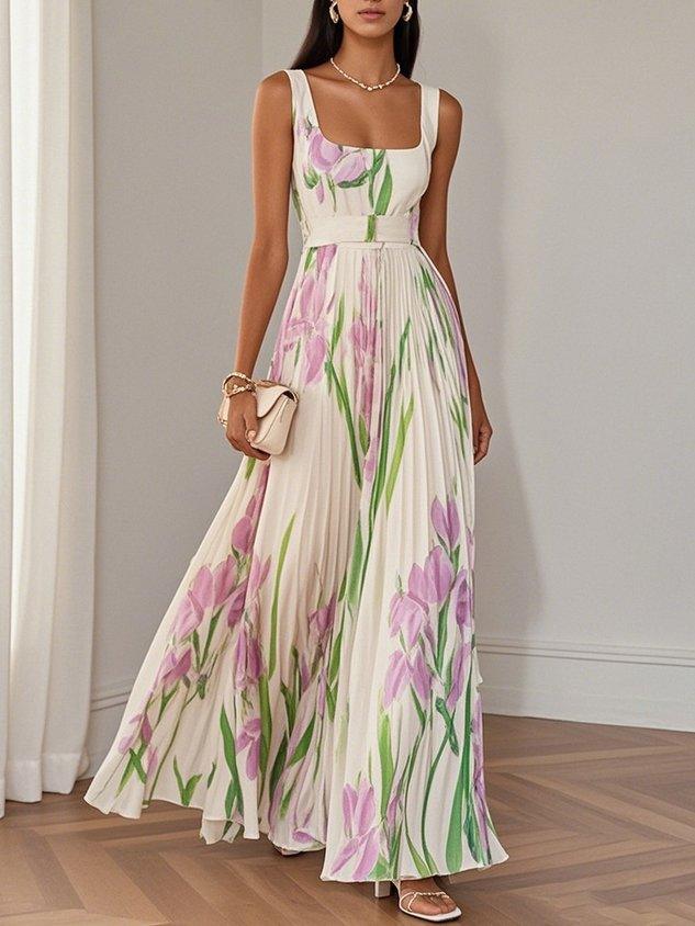 Ophelia | Square Neck Pleated Maxi Dress