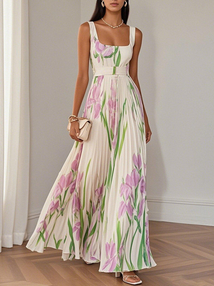 Ophelia | Square Neck Pleated Maxi Dress