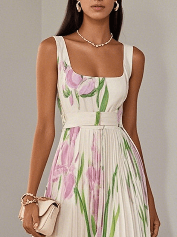 Ophelia | Square Neck Pleated Maxi Dress