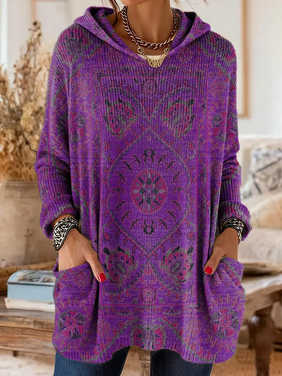 Willow | Hooded Knit Tunic with Ethnic Print