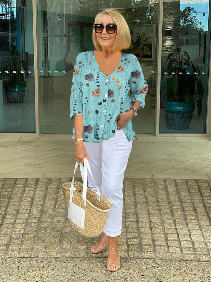 Lillian | Floral Blouse with Three-Quarter Sleeves