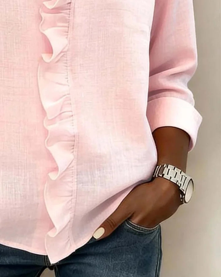 Charlotte | V Neck Long Sleeve Blouse with Ruffle Detail