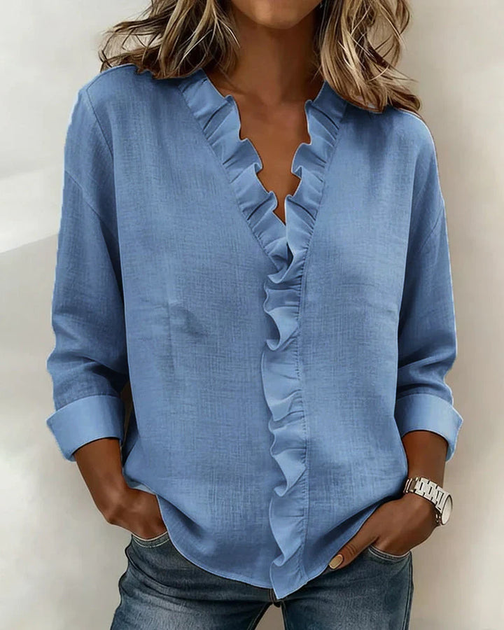 Charlotte | V Neck Long Sleeve Blouse with Ruffle Detail