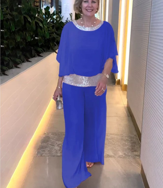 Lucetta | Women's Two-Piece Sequin Top and Wide Leg Pants Set