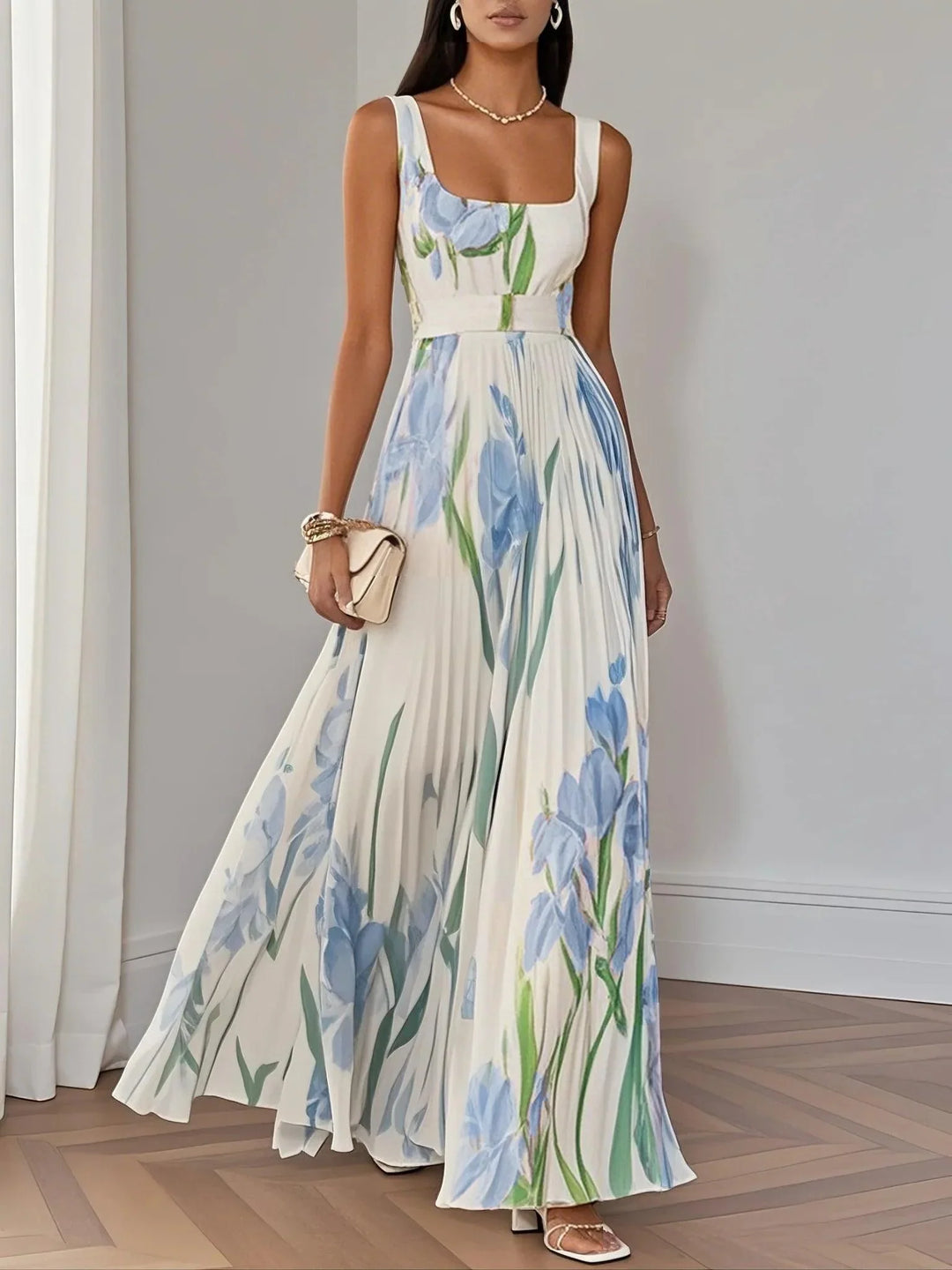 Ophelia | Square Neck Pleated Maxi Dress