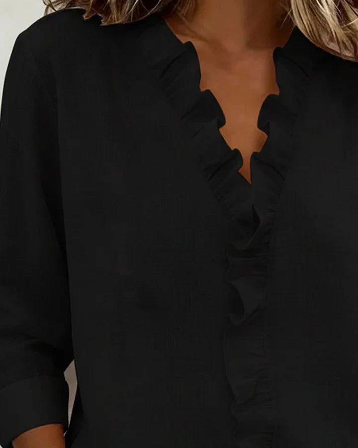 Charlotte | V Neck Long Sleeve Blouse with Ruffle Detail