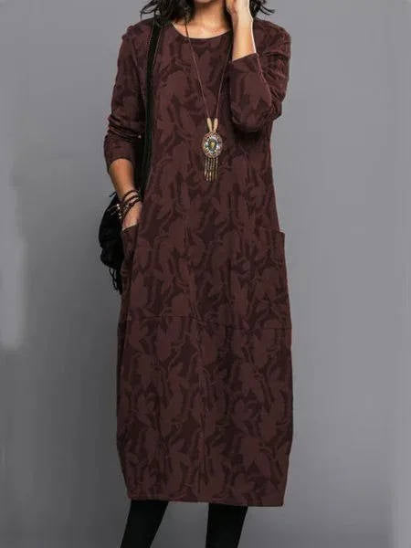 Eliza | Floral Long Sleeve Midi Dress with Pockets