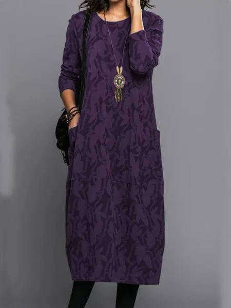 Eliza | Floral Long Sleeve Midi Dress with Pockets