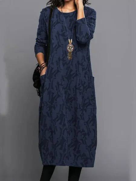 Eliza | Floral Long Sleeve Midi Dress with Pockets
