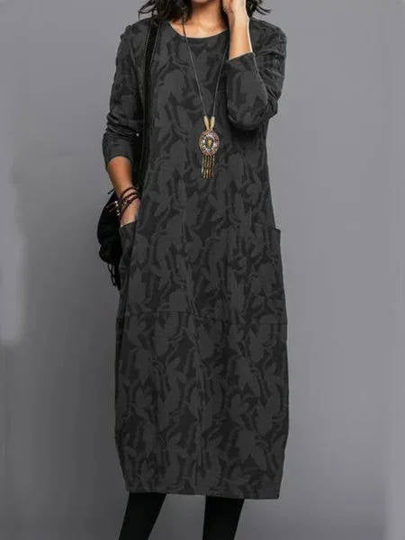 Eliza | Floral Long Sleeve Midi Dress with Pockets