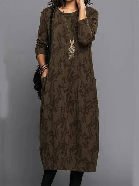 Eliza | Floral Long Sleeve Midi Dress with Pockets