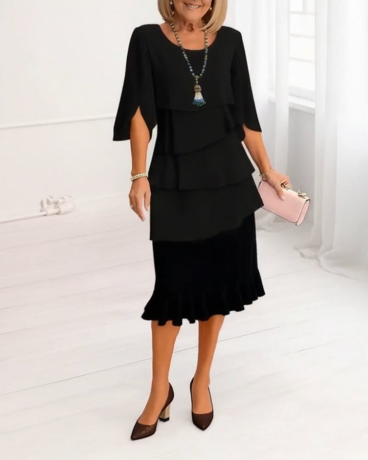 Eleanor | A-Line Midi Dress with Ruffle Detail