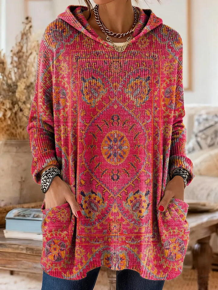 Willow | Hooded Knit Tunic with Ethnic Print