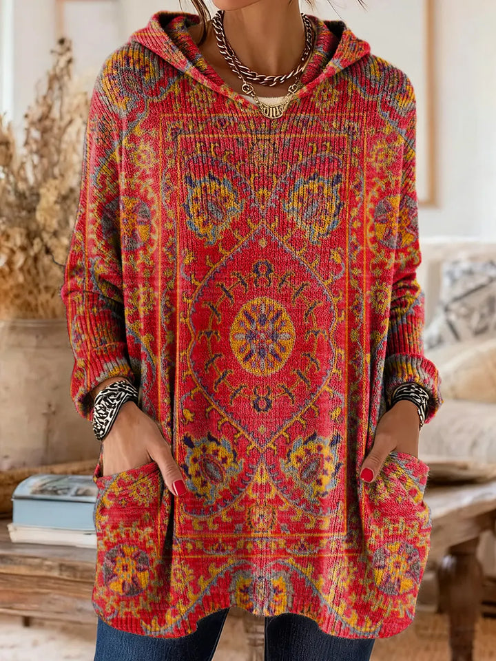 Willow | Hooded Knit Tunic with Ethnic Print