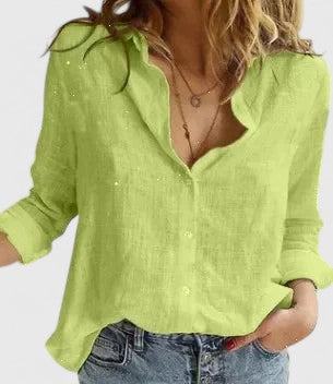 Annabella | Women's Linen V-Neck Button Blouse