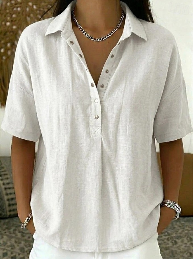 Lillian | Linen Look Blouse with Collar