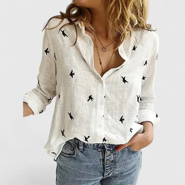Annabella | Women's Linen V-Neck Button Blouse