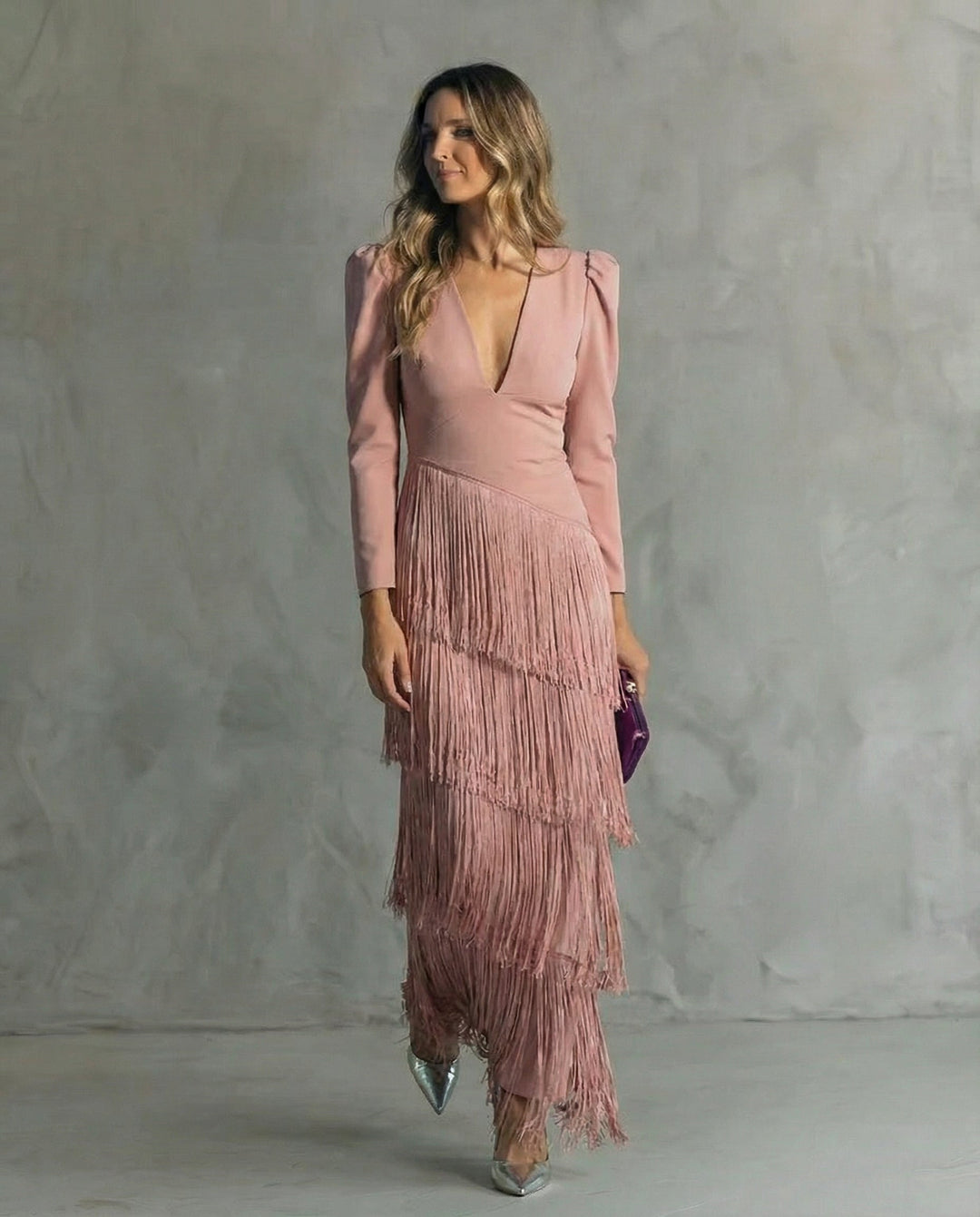 Vivienne | Fringe Sleeve Midi Dress