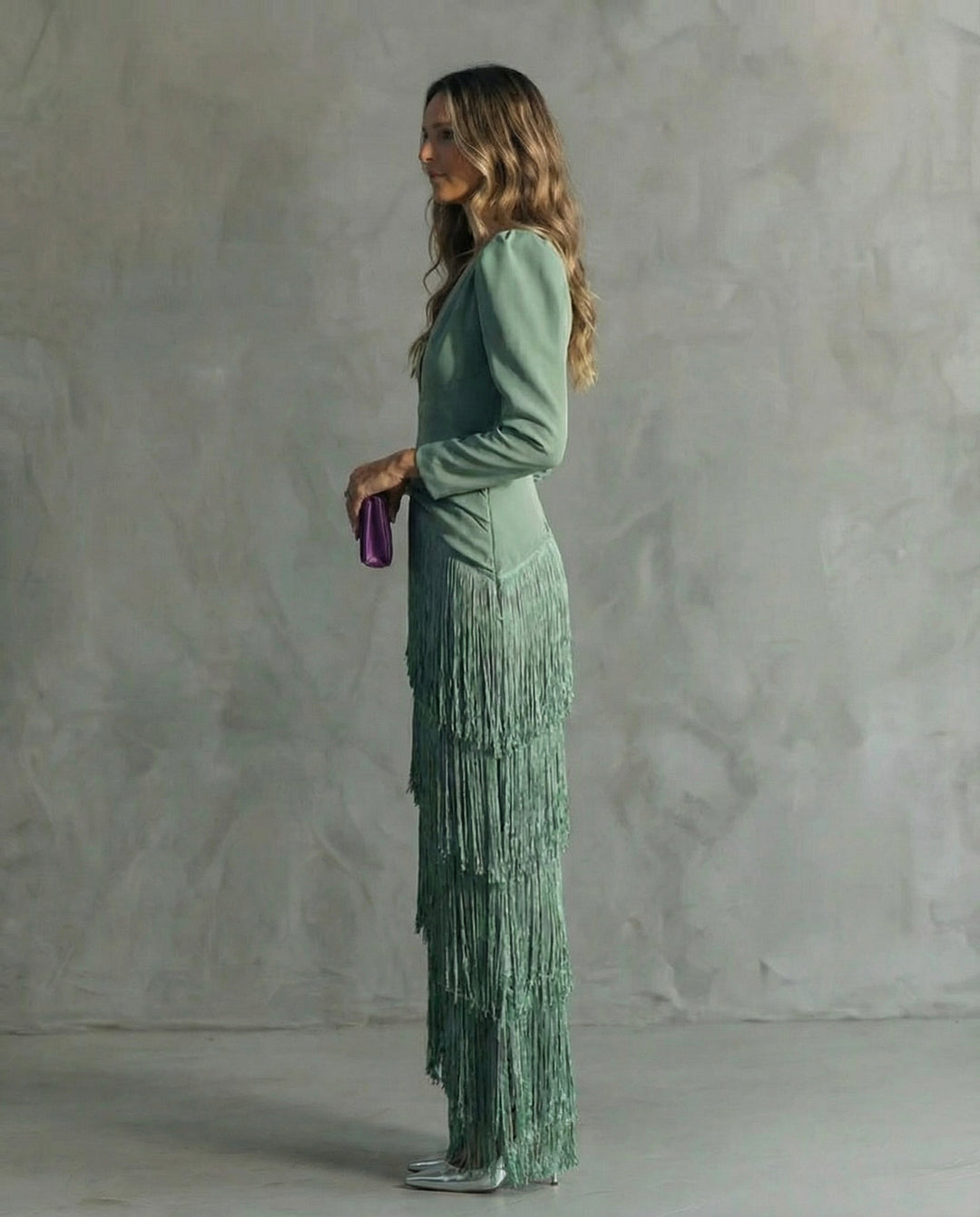 Vivienne | Fringe Sleeve Midi Dress